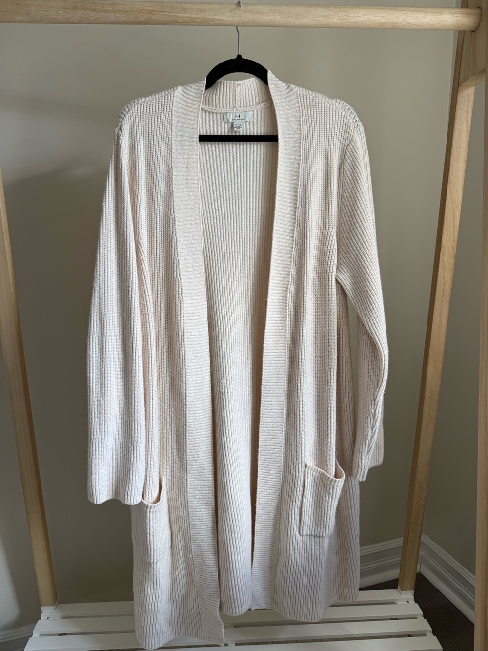 Halston Heritage Cream Open-Front Long Ribbed Cardigan